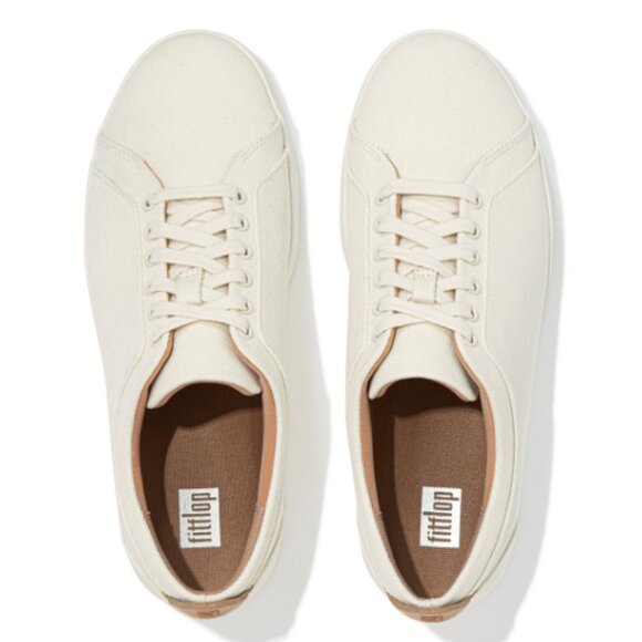 FitFlop Sneakers Size 7 Cream Shoes Rally Leather Canvas Lace Up - Picture 1 of 9